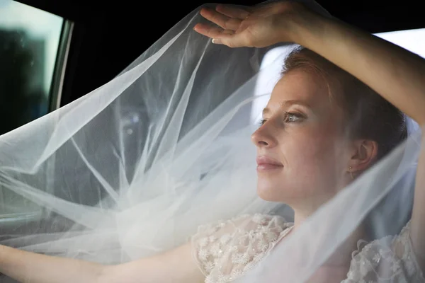 The beautiful bride is closed by a veil — Stock Photo, Image