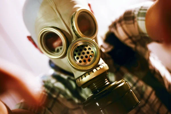 Man Gas Mask Night Street — Stock Photo, Image