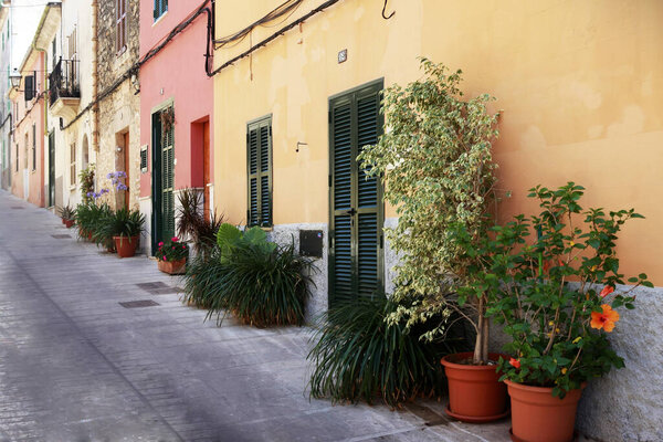 The narrow street in the old town of Alcudia, Mallorca