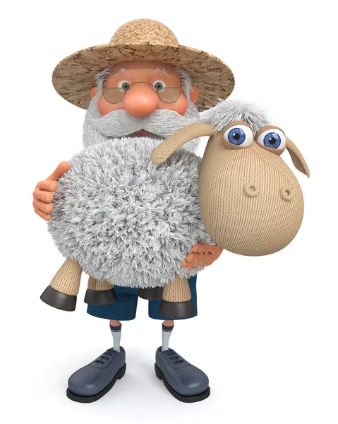 Illustration 3D le fermier avec un agneau — Photo