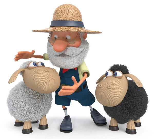 3D illustration jordbrukaren med ett lamm — Stockfoto