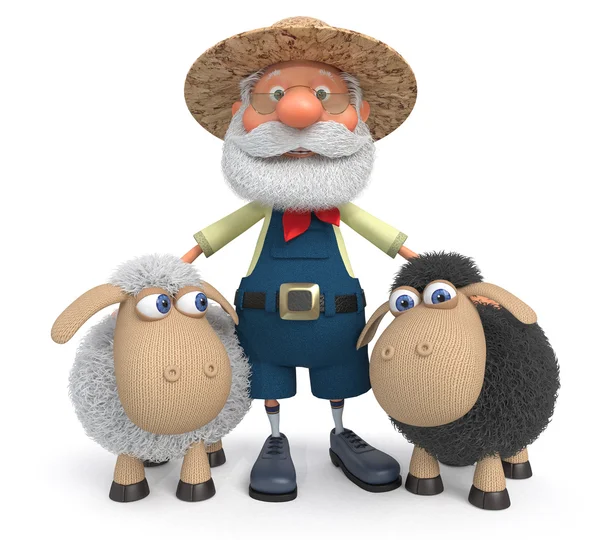 3D illustration the farmer with a lamb — Stock Photo, Image