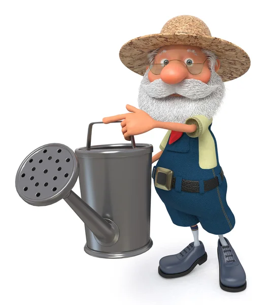 3d illustration the farmer costs with a watering can garden — Stock Photo, Image