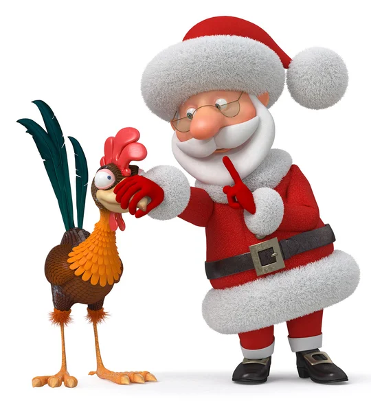 3d illustration Santa Claus and cock — Stock Photo, Image