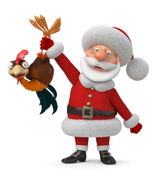 3d illustration Santa Claus and cock — Stock Photo, Image