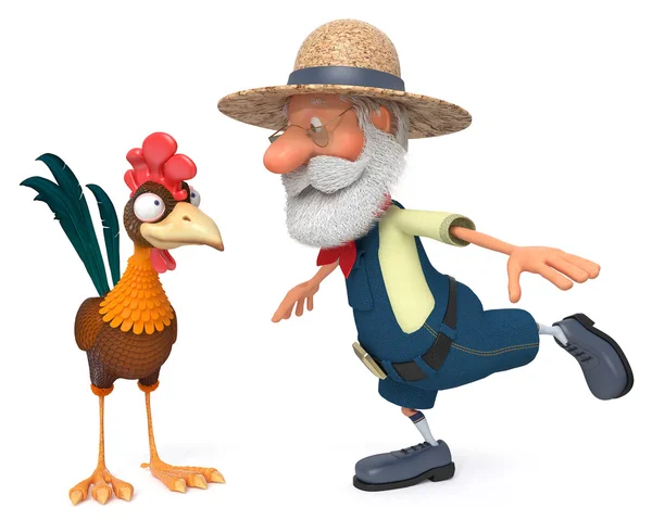 3d ilustração o agricultor e galo — Fotografia de Stock