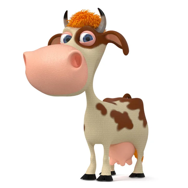 3D illustration en ko med horn — Stockfoto