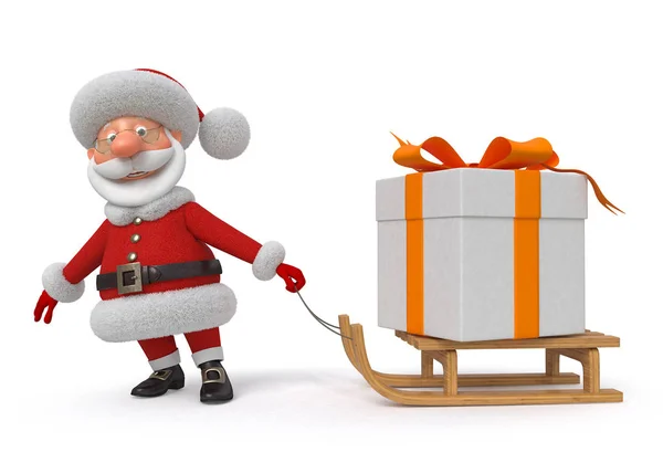 3D illustratie Kerstman met een gift — Stockfoto