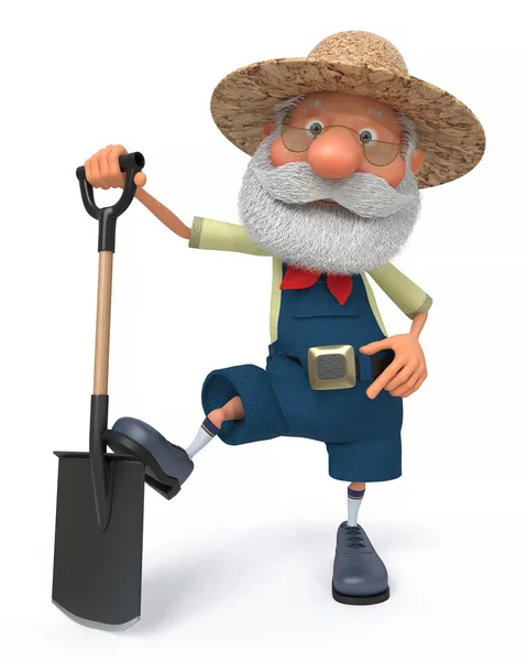 3D illustration the farmer costs with a shovel — Stock Photo, Image