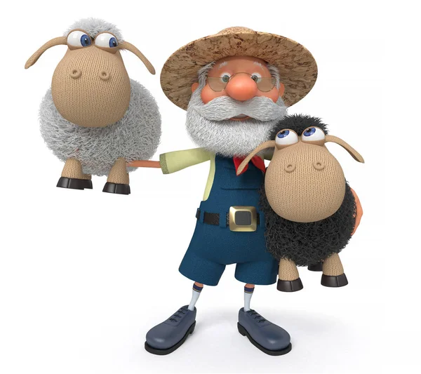 3D illustration the farmer with a lamb — Stock Photo, Image