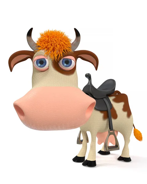 Illustration 3D d'une vache avec une selle — Photo