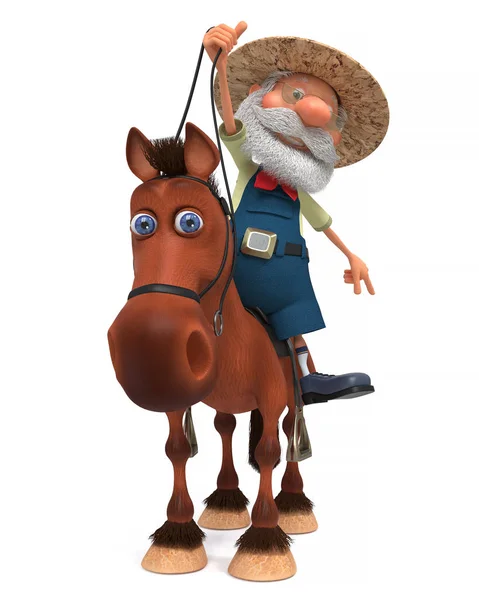 3 d イラスト馬に乗る高齢者農家 — ストック写真