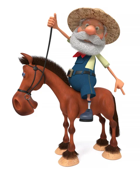 Ilustración 3d un granjero de edad avanzada a caballo — Foto de Stock