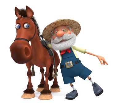 3d illustration an elderly farmer riding a horse clipart