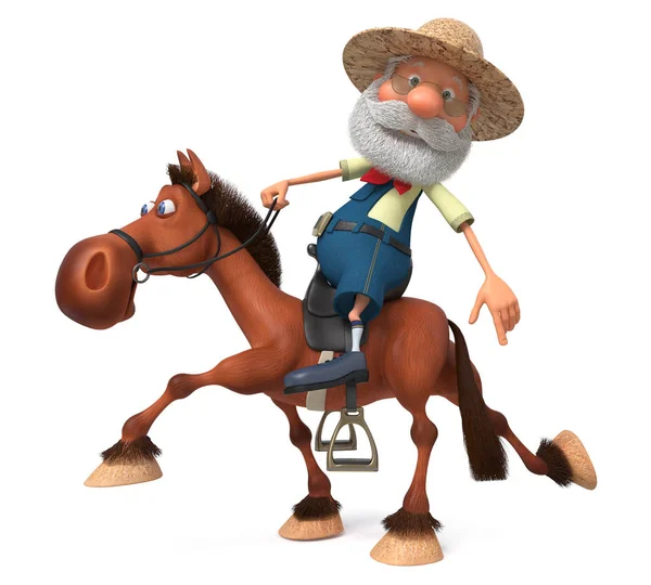 3D-Illustration eines älteren Bauern auf einem Pferd — Stockfoto