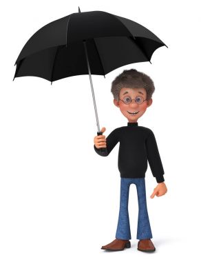 şemsiye ile gözlüklü 3D çizim komik öğrenci