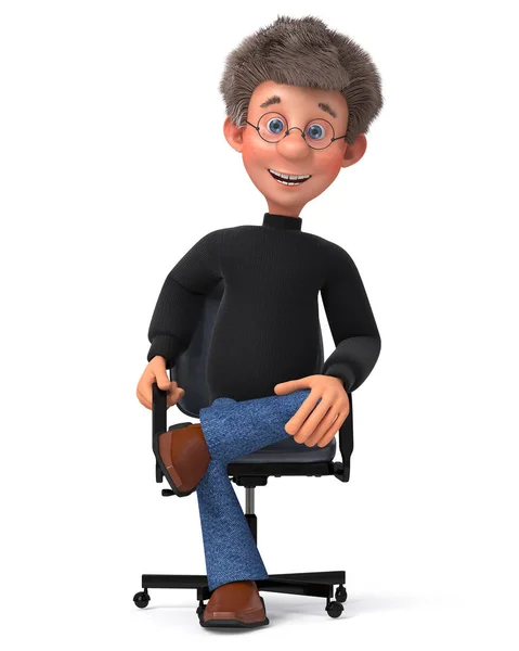 3D ilustracja komedia student w okularach siedzący w fotelu — Zdjęcie stockowe