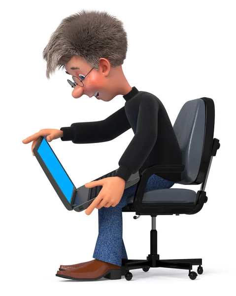 3D ilustracja komedia student w okularach siedzący w fotelu — Zdjęcie stockowe