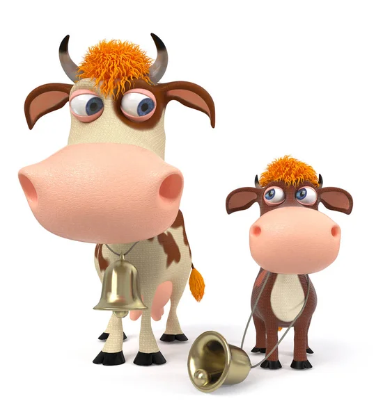 Vaca ilustración 3d con becerro — Foto de Stock