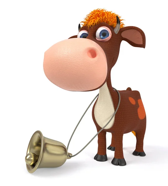 3d illustration a calf with a bell — Stock Photo, Image