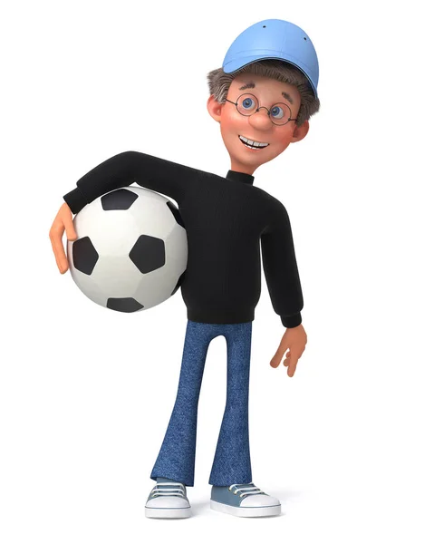 3d ilustração engraçado estudante com bola de futebol — Fotografia de Stock