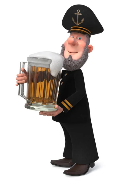 3d illustrazione capitano di mare con birra — Foto Stock