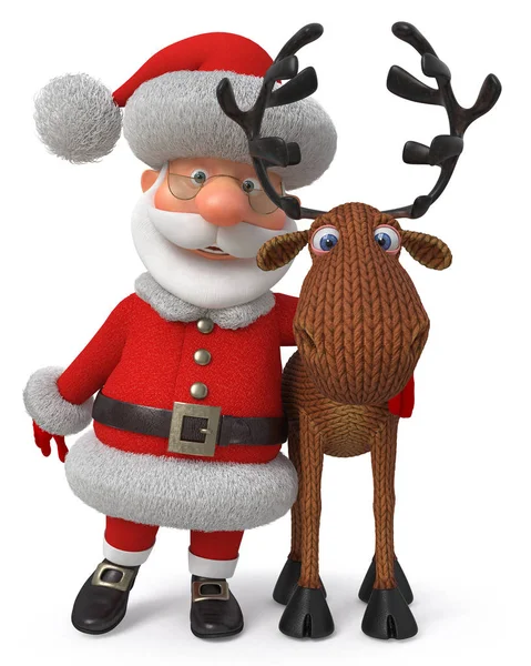 3D иллюстрация Санта-Клаус с оленем — стоковое фото