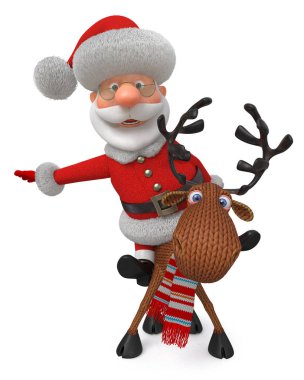 3D çizim Noel Baba geyik ile