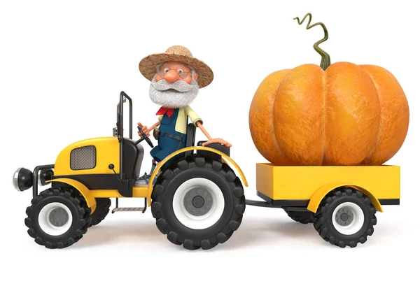3D ilustracja rolnik z Wielka dynia — Zdjęcie stockowe
