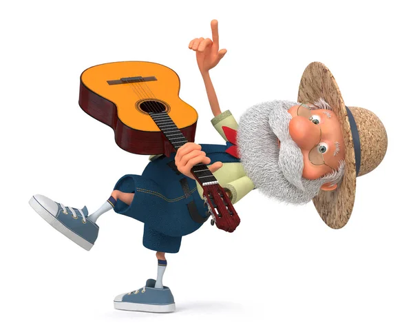 3D obrázek vtipné farmář s kytarou — Stock fotografie