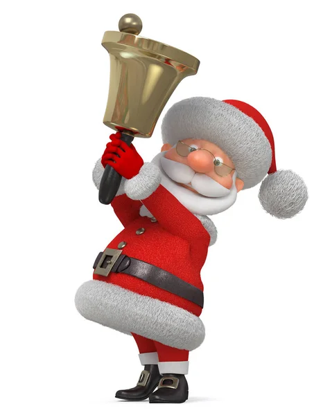 3d illustration Jolly Santa Claus with a bell — Stock Photo, Image