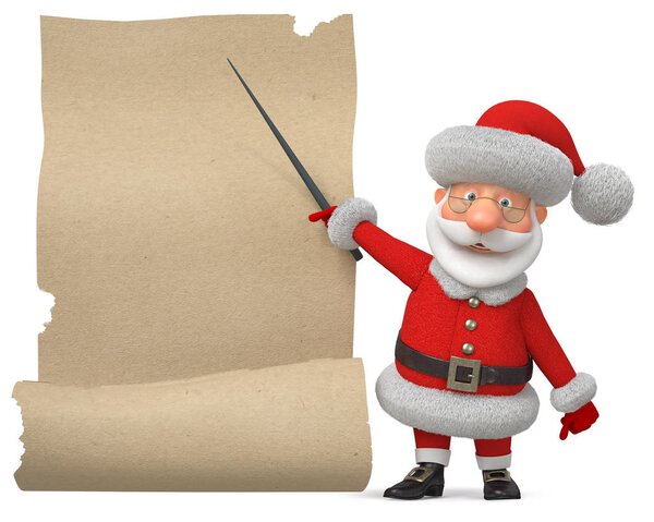 3D иллюстрация Санта-Клаус с плакатом
