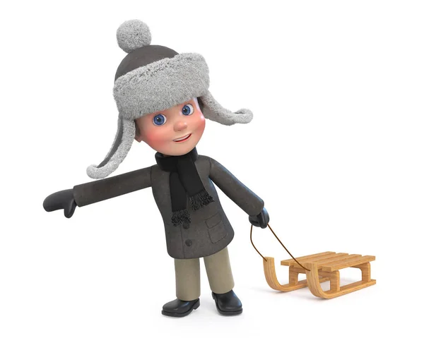 3D resimde küçük kış giysileri giyen çocuk — Stok fotoğraf