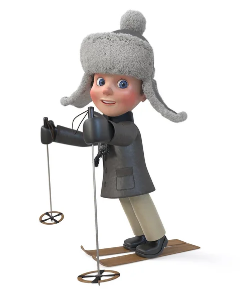 3D απεικόνιση μικρό αγόρι που φοράει χειμωνιάτικα ρούχα — Φωτογραφία Αρχείου