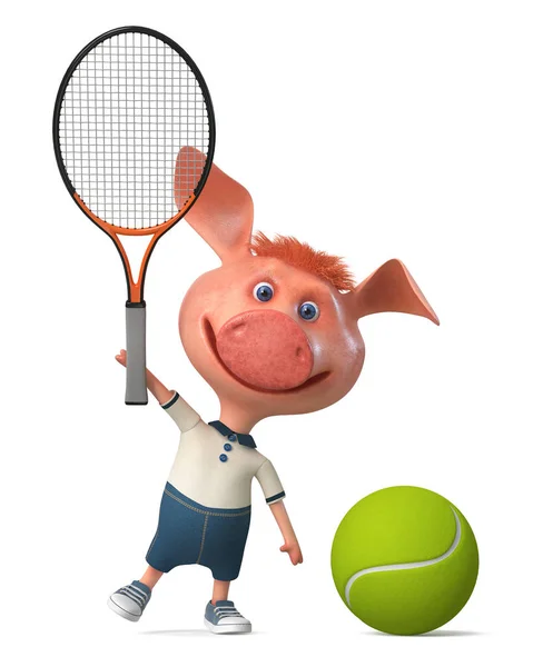 3d illustration fun little pig athletic — Stock Photo, Image