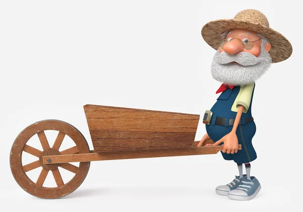 3D απεικόνιση αγρότης με ένα μεγάλο ξύλινο φορτηγό — Φωτογραφία Αρχείου