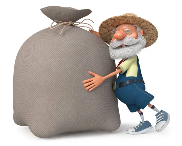 3d illustration agriculteur avec un grand sac — Photo