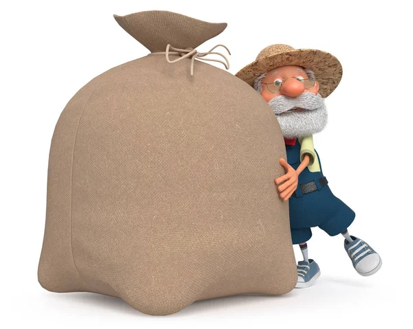 3d illustration farmer with a big bag — Stock Photo, Image