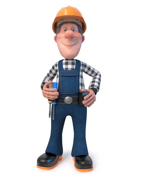 3d illustration Builder worker in overalls — Stock Photo, Image