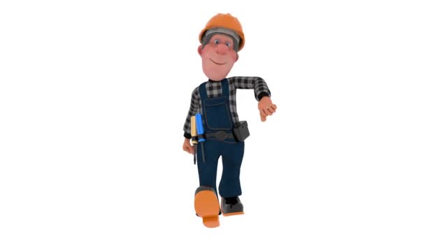 Ilustración Constructor Trabajador Overoles Ilustración Divertido Personaje Ingeniero — Vídeo de stock