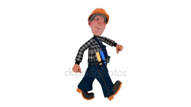 Illustration Builder Worker Overalls Illustration Funny Engineer Character — Stock Video