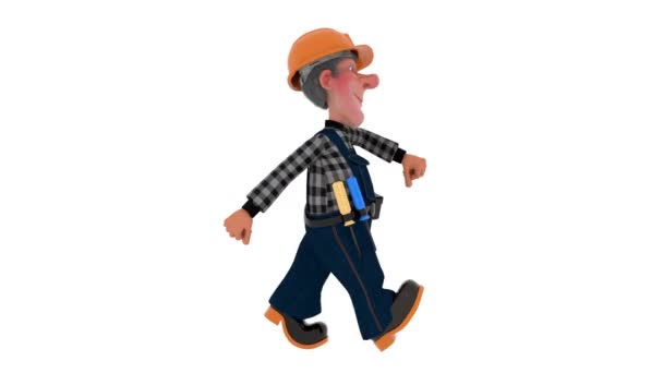 Illustration Bauarbeiter Overalls Illustration Lustige Ingenieur Figur — Stockvideo