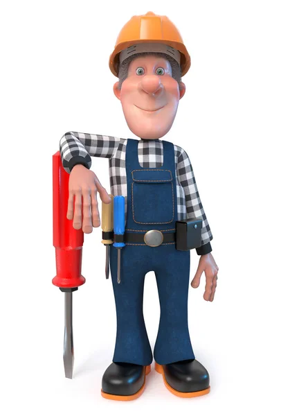3d illustration Builder worker in overalls — Stock Photo, Image