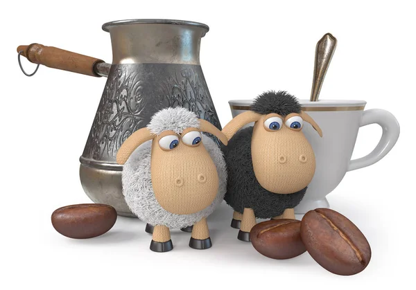 3D illustratie grappige schapen met koffie — Stockfoto