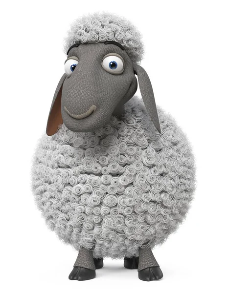 3d illustration fluffy lamb with funny eyes — Stock Photo, Image