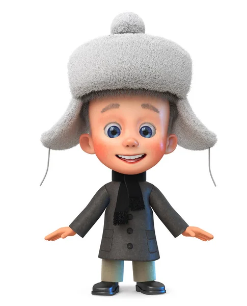 3D ilustrace legrační malý chlapec v zimním oblečení — Stock fotografie
