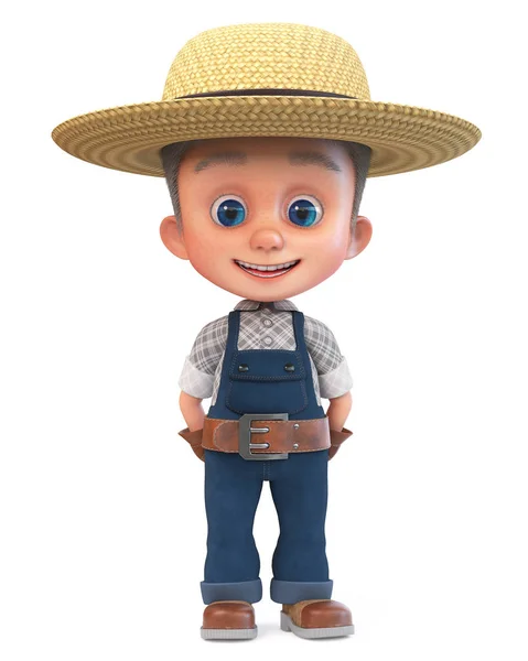 Illustration 3D drôle garçon agriculteur en salopette — Photo