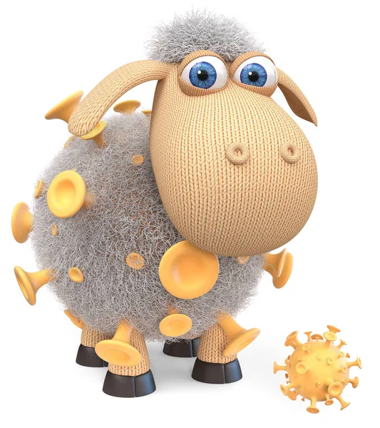 Illustration Sad Sheep Infected Coronavirus Pasture Illustration Funny Sheep Infected — Stock Photo, Image