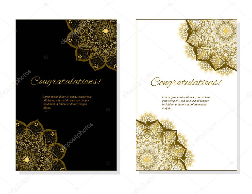 Cards or Invitations set with tribal ethnic mandala ornament