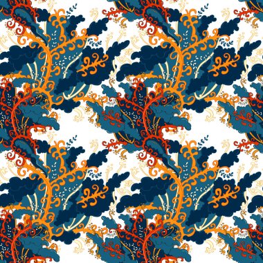 Vektör organik sorunsuz arka plan, botanik motifi, freehand karalamalar desen.